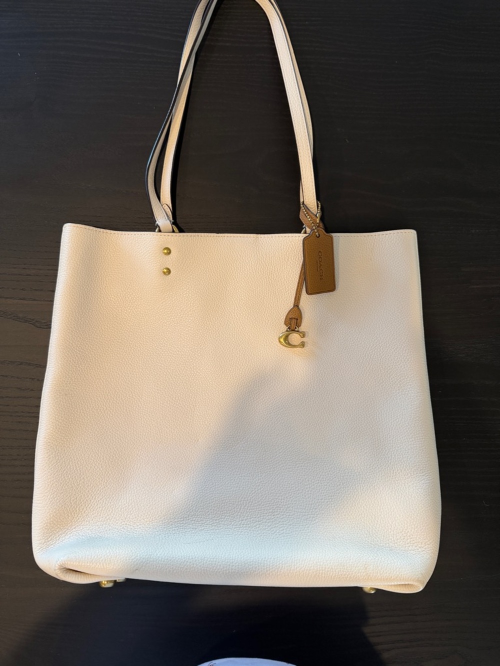 Coach White Pebble Leather Tote with Tan Trim